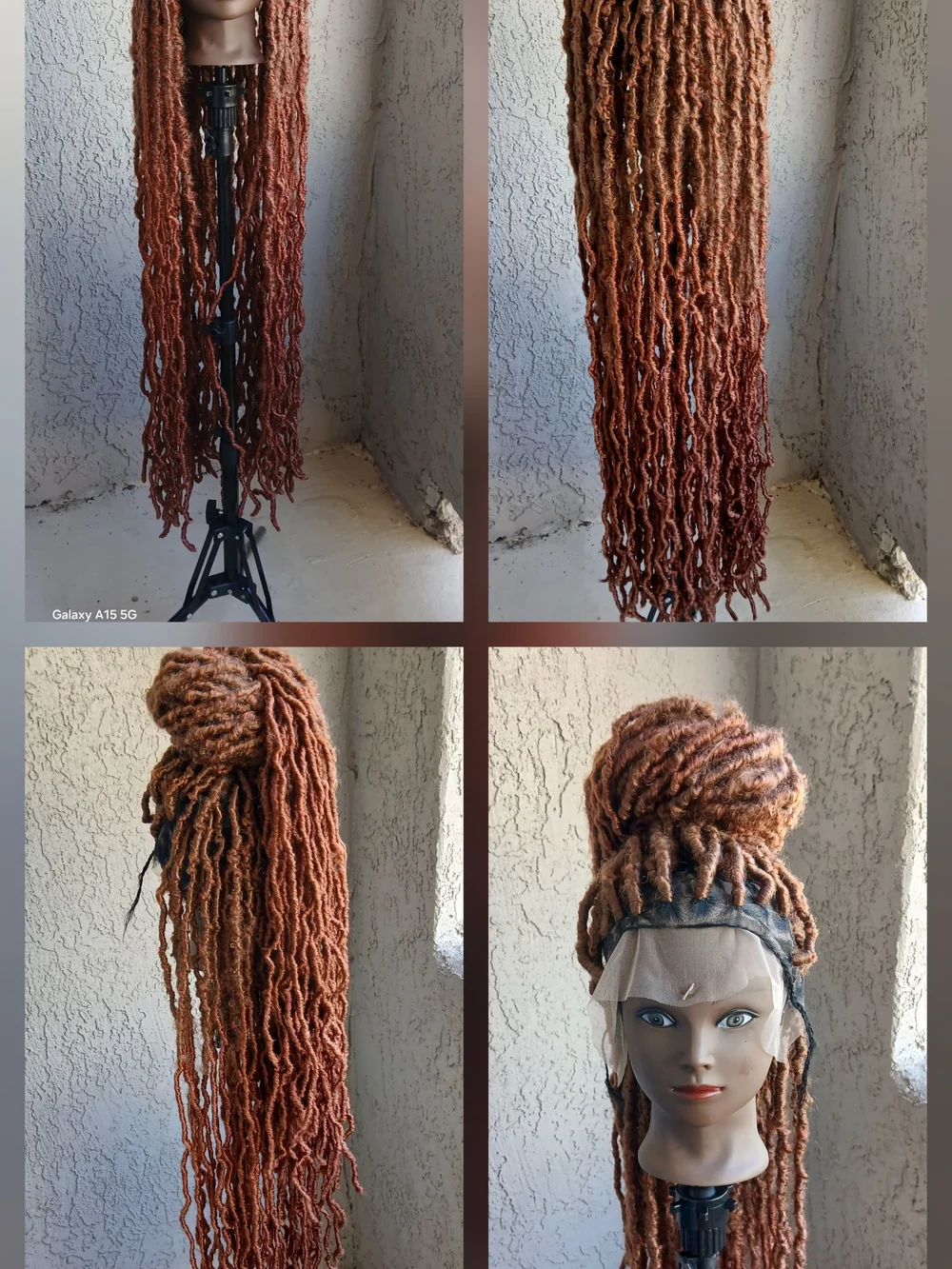 Long Faux Locs Wig - Copper Brown Ombre